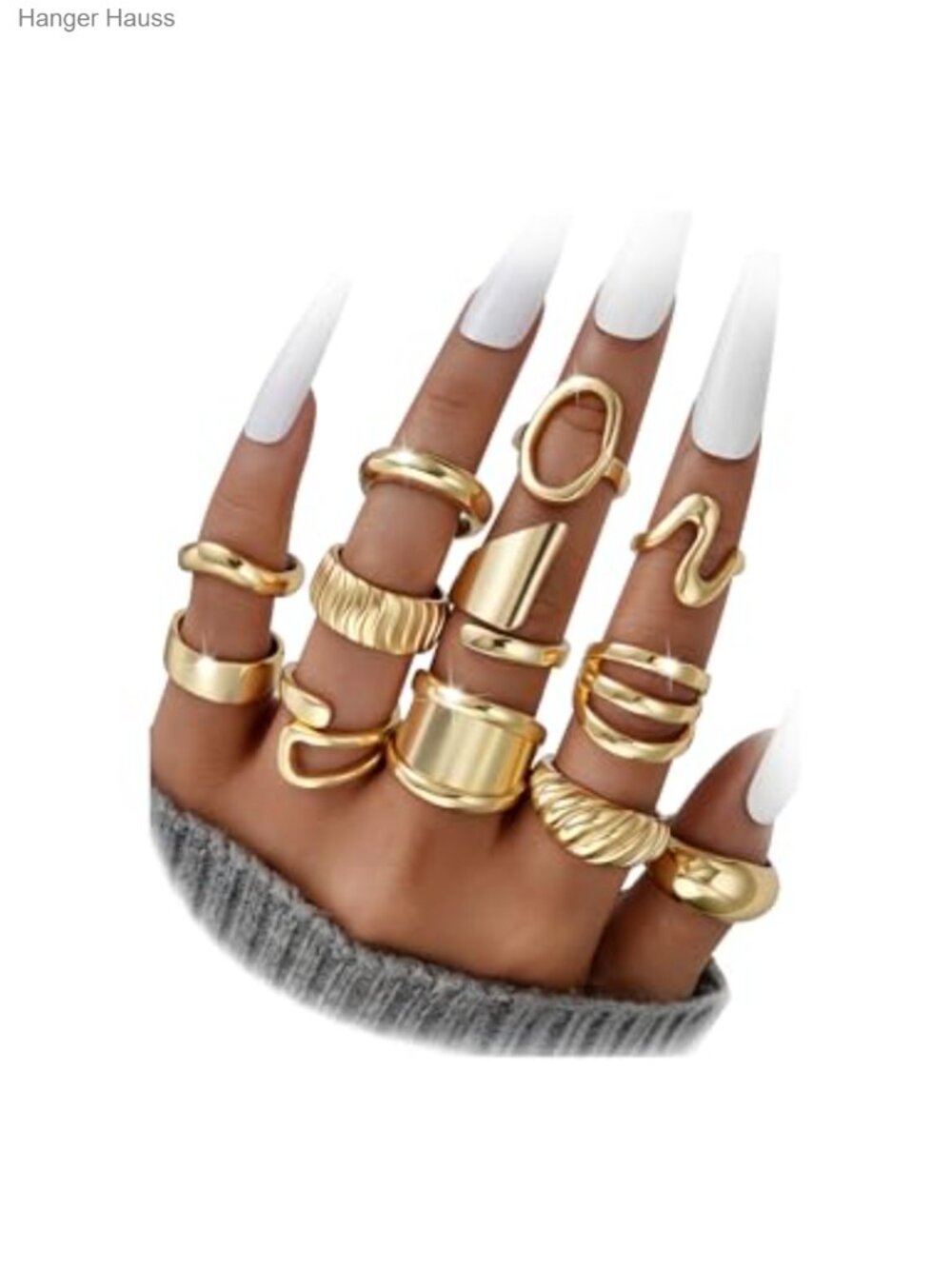 12-Piece Stacking Rings Set 18K Gold Plated Brass Chunky Knuckle Rings